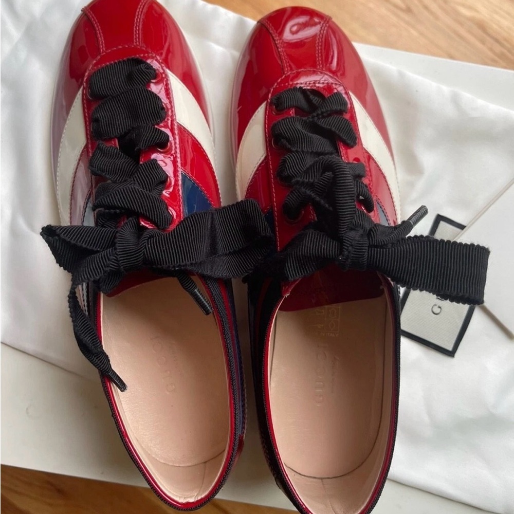 Gucci Red, White, and Blue Patent Sneakers